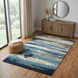 4' X 6' Blue Gray And Ivory Wool Abstract Hand Tufted Area Rug