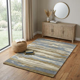 4' X 6' Light Blue Ivory And Brown Wool Abstract Hand Tufted Area Rug