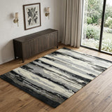 4' X 6' Dark Gray Black And Ivory Wool Abstract Hand Tufted Area Rug