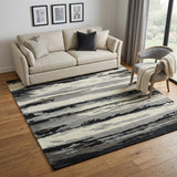 5' X 8' Dark Gray Black And Ivory Wool Abstract Hand Tufted Area Rug