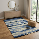 4' X 6' Navy Blue Ivory And Gray Wool Abstract Hand Tufted Area Rug