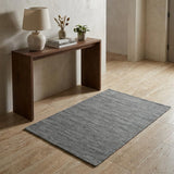 3' X 5' Silver And Blue Wool Striped Hand Woven Area Rug