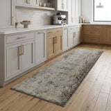 8' Gray Blue And Rust Floral Medallion Runner Rug