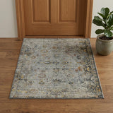2' X 3' Gray Blue And Rust Floral Medallion Area Rug