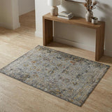 3' X 5' Gray Blue And Rust Floral Medallion Area Rug