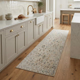 8' Ivory Blue And Gray Floral Medallion Runner Rug