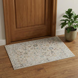 2' X 3' Ivory Blue And Gray Floral Medallion Area Rug