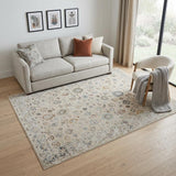 5' X 8' Ivory Blue And Gray Floral Medallion Area Rug