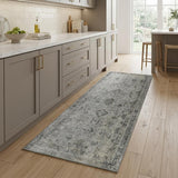 8' Gray And Charcoal Medallion Runner Rug