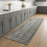 8' Charcoal And Gray Medallion Runner Rug