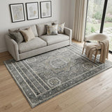 5' X 8' Charcoal And Gray Medallion Area Rug