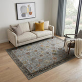 5' X 8' Black Gray And Brown Floral Medallion Area Rug