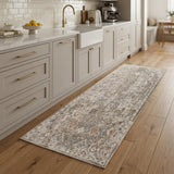 8' Gray Ivory And Brown Medallion Runner Rug