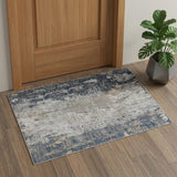 2' X 3' Beige Dark Blue And Gray Abstract Area Rug