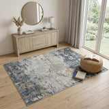4' X 6' Beige Dark Blue And Gray Abstract Area Rug