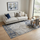 5' X 8' Beige Dark Blue And Gray Abstract Area Rug