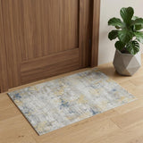 2' X 3' Gold Ivory And Blue Abstract Area Rug