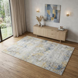 4' X 6' Gold Ivory And Blue Abstract Area Rug