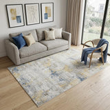 5' X 8' Gold Ivory And Blue Abstract Area Rug