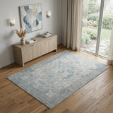 4' X 6' Gray Blue And Ivory Medallion Area Rug