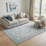5' X 8' Gray Blue And Ivory Medallion Area Rug