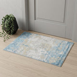 2' X 3' Gold Sky Blue And Ivory Abstract Area Rug