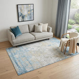 5' X 8' Gold Sky Blue And Ivory Abstract Area Rug