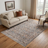 5' X 8' Gray Tan And Beige Oriental Area Rug With Fringe