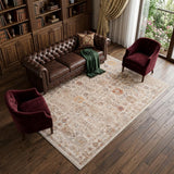 8' X 10' Ivory And Brown Floral Medallion Area Rug With Fringe