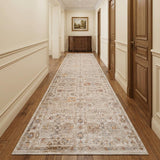 3' X 10' Ivory And Brown Floral Medallion Runner Rug With Fringe