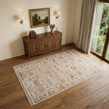 4' X 6' Ivory And Brown Floral Medallion Area Rug With Fringe