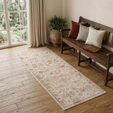 3' X 6' Ivory And Brown Floral Medallion Runner Rug With Fringe