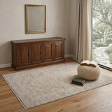 4' X 6' Blue And Sand Floral Medallion Area Rug With Fringe
