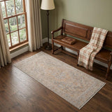 3' X 6' Blue And Sand Floral Medallion Runner Rug With Fringe