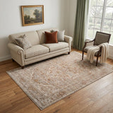 5' X 7' Beige And Brown Floral Medallion Area Rug With Fringe
