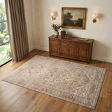 4' X 6' Beige And Brown Floral Medallion Area Rug With Fringe