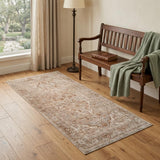 3' X 6' Beige And Brown Floral Medallion Runner Rug With Fringe