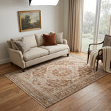 5' X 7' Sand And Brown Floral Medallion Area Rug With Fringe