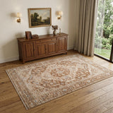 4' X 6' Sand And Brown Floral Medallion Area Rug With Fringe