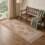 3' X 6' Sand And Brown Floral Medallion Runner Rug With Fringe