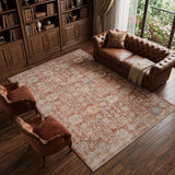 8' X 10' Brick Red And Gray Floral Medallion Area Rug With Fringe