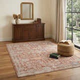 4' X 6' Brick Red And Gray Floral Medallion Area Rug With Fringe