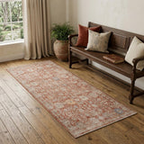 3' X 6' Brick Red And Gray Floral Medallion Runner Rug With Fringe