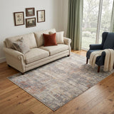 5' X 7' Gray Ivory And Brick Red Abstract Area Rug With Fringe