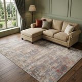 8' X 10' Gray Ivory And Brick Red Abstract Area Rug With Fringe