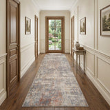 3' X 10' Gray Ivory And Brick Red Floral Medallion Runner Rug With Fringe