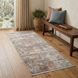 3' X 6' Gray Ivory And Brick Red Floral Medallion Runner Rug With Fringe