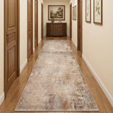 3' X 10' Beige And Brown Floral Medallion Runner Rug With Fringe