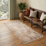 3' X 6' Beige And Brown Floral Medallion Runner Rug With Fringe