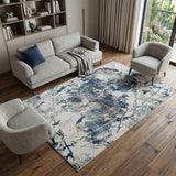7' X 9' Ivory Teal And Black Abstract Area Rug